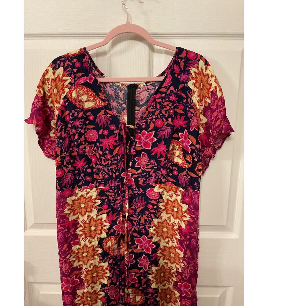 NWOT SHEIN Curve V-Neck Bohemian Printed Wide Leg Jumpsuit, 1XL - Picture 6 of 9